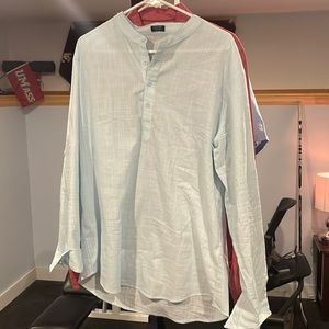 Large Men's Cotton Linen Henley Shirt Long Sleeve Hippie Casual Beach T Shirts